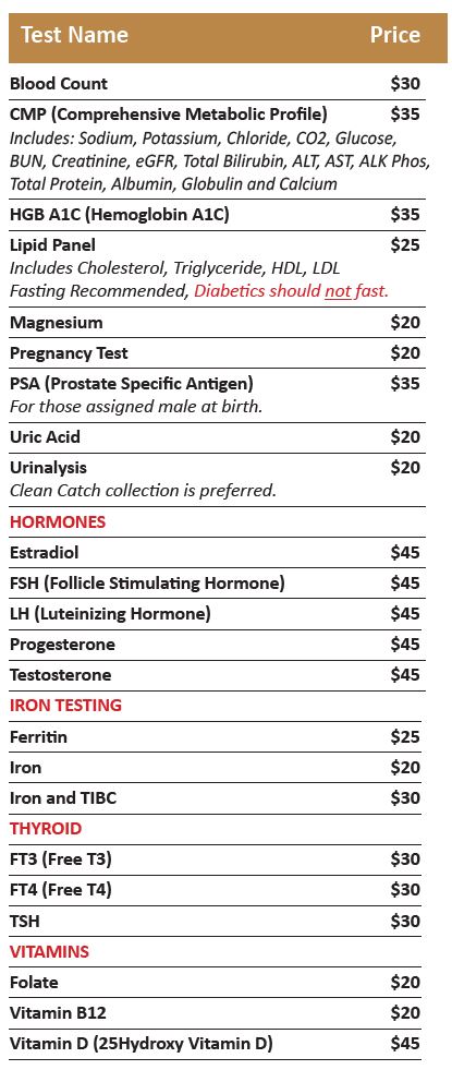 Test List with pricing